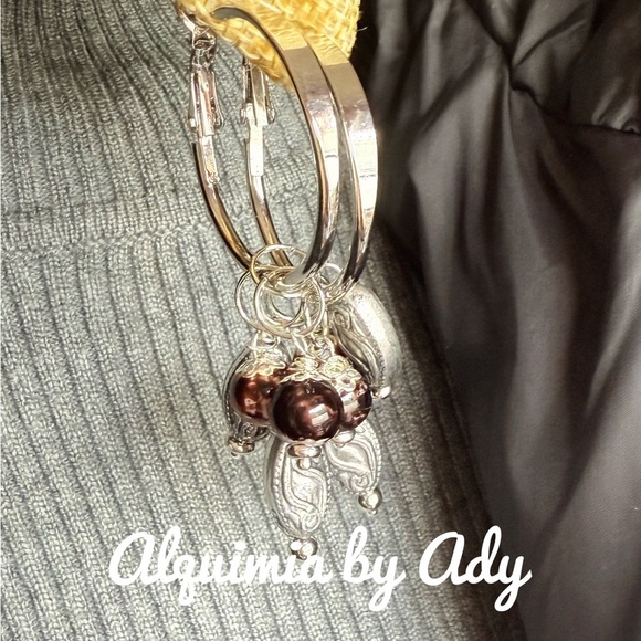 Maxi charms silver hoops brown agate - Picture 1 of 3